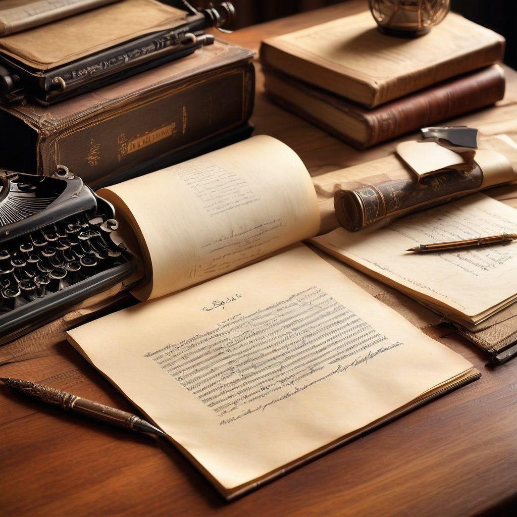 A quill pen gracefully writing on a parchment scroll, surrounded by various storytelling elements like books, a vintage typewriter, and a glowing computer screen displaying a blog interface. The background should showcase a cozy, inspiring workspace with warm lighting and soft textures, emphasizing creativity and inspiration. super-realistic. warm tones. inviting atmosphere.